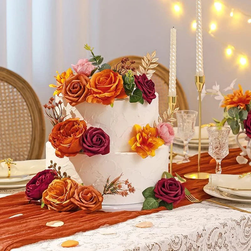 Yannew Terracotta Artificial Flowers Combo Box for DIY Wedding Bridal Bouquets Champagne Flower with Stem Arrangement Cake Decor