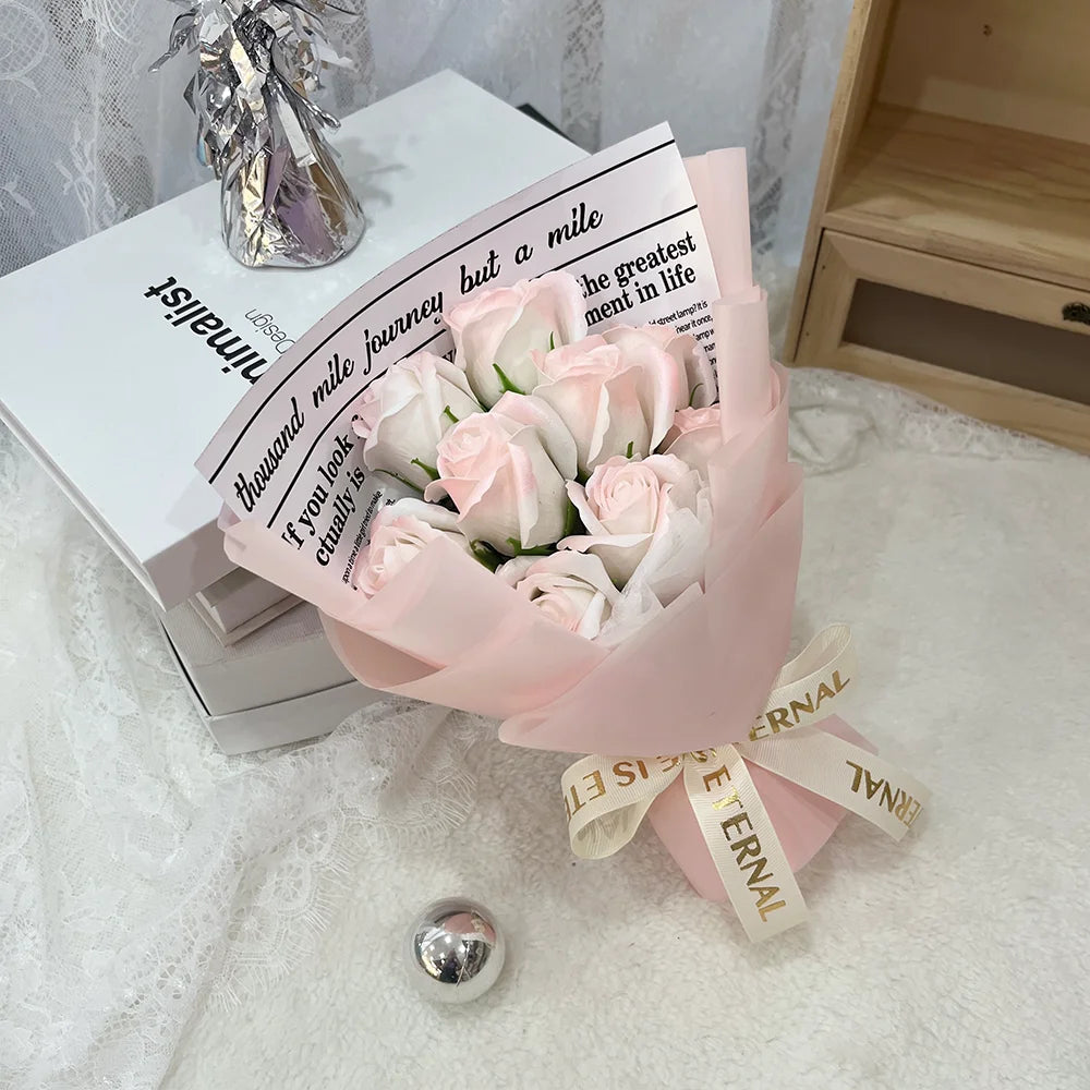 9 Heads Artificial Rose Bouquet Hand Holding Red Flower Birthday Valentine's Day Gift Wedding Bride Decoration Artificial Flower