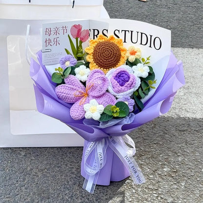 Crochet Flower Bouquet Teachers Day Gift Handmade Knitted Flower Bouquet Finished Handwoven Flower Wedding Flower Christmas Gift