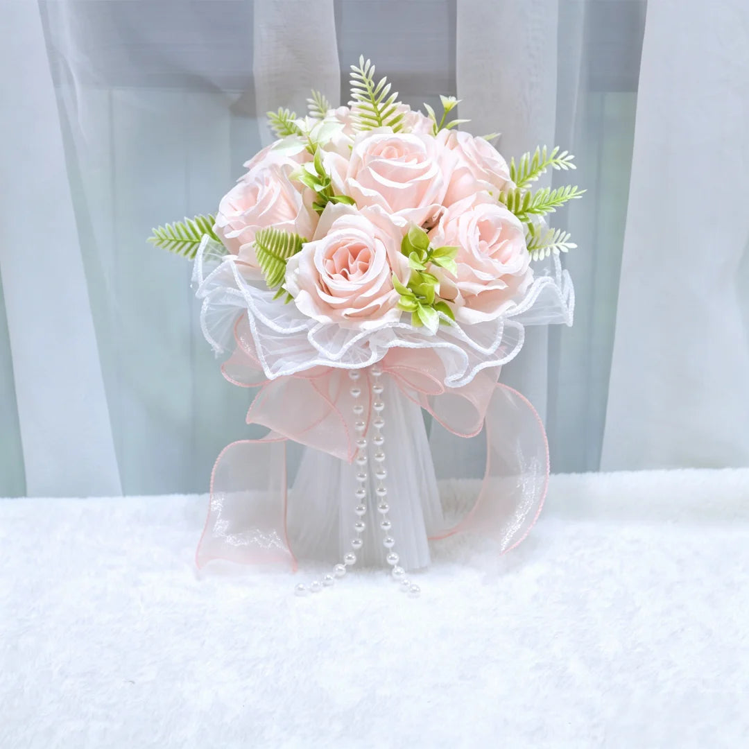 Artificial Bridal Bouquet Pearl Roses Wedding Bridesmaid Bouquet Valentine's Day Decoration Gift Romantic Wedding Accessories