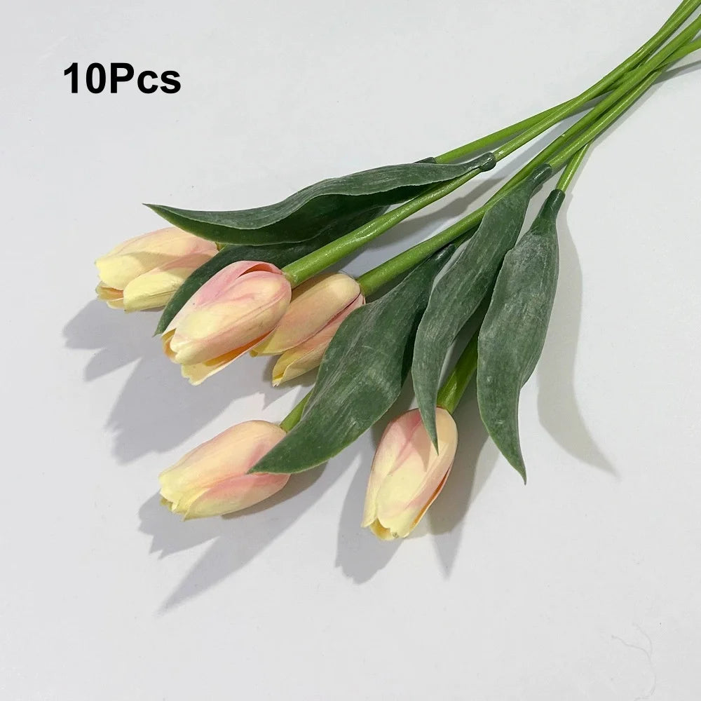 10Pcs Artificial Flowers Tulips Real Touch Latex Plastic Soft Faux Bouquets for Party, Wedding, Home, Room, Garden Decor