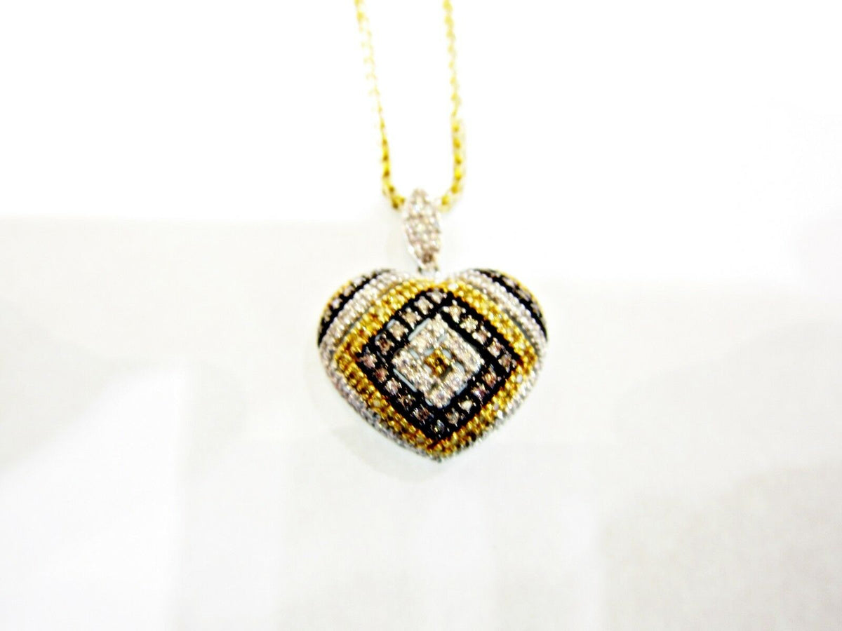 DIAMOND SAPPHIRE PATCH WORK QUILT HEART PENDANT INCLUDED CHAIN