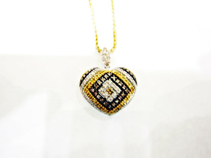 DIAMOND SAPPHIRE PATCH WORK QUILT HEART PENDANT INCLUDED CHAIN
