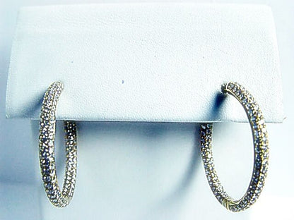 DIAMOND ROUND BR SHAPE PAVE PRONG SET HOOP EARRING INSIDE OUTSIDE SET DIAMOND