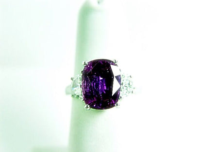 PINK SAPPHIRE 5.06 CT 11.39X8.72X5.41MM DIAMOND RING 18 K WHITE GOLD RE-SIZEABLE