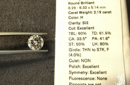 ROUND BRILLIANT DIAMOND H SI2 TRIPLE EXCELLENT LOOSE DIAMOND CERTIFIED