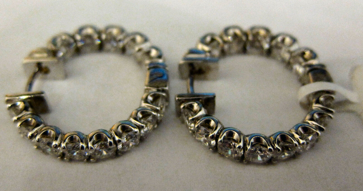 DIAMOND HOOP EARRING INSIDE OUTSIDE SET HUGGIE EARRING DIAMOND EARRING