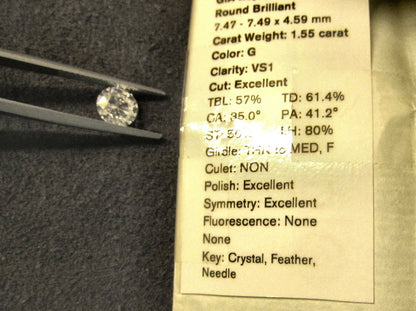 GIA ROUND BRILLIANT DIAMOND G VS1 TRIPLE EXCELLENT LOOSE DIAMOND GIA CERTIFIED