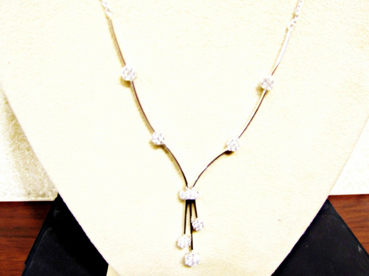 2.15 CT DIAMOND LONG NECKLACE CLUSTER BOTTOM 20 INCH NECK SIZE 14 K WHITE GOLD