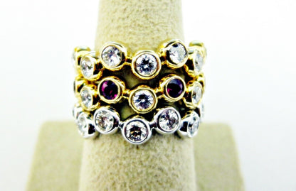 RUBY AND DIAMOND TWO YELLOW GOLD ONE WHITE GOLD ROUND
