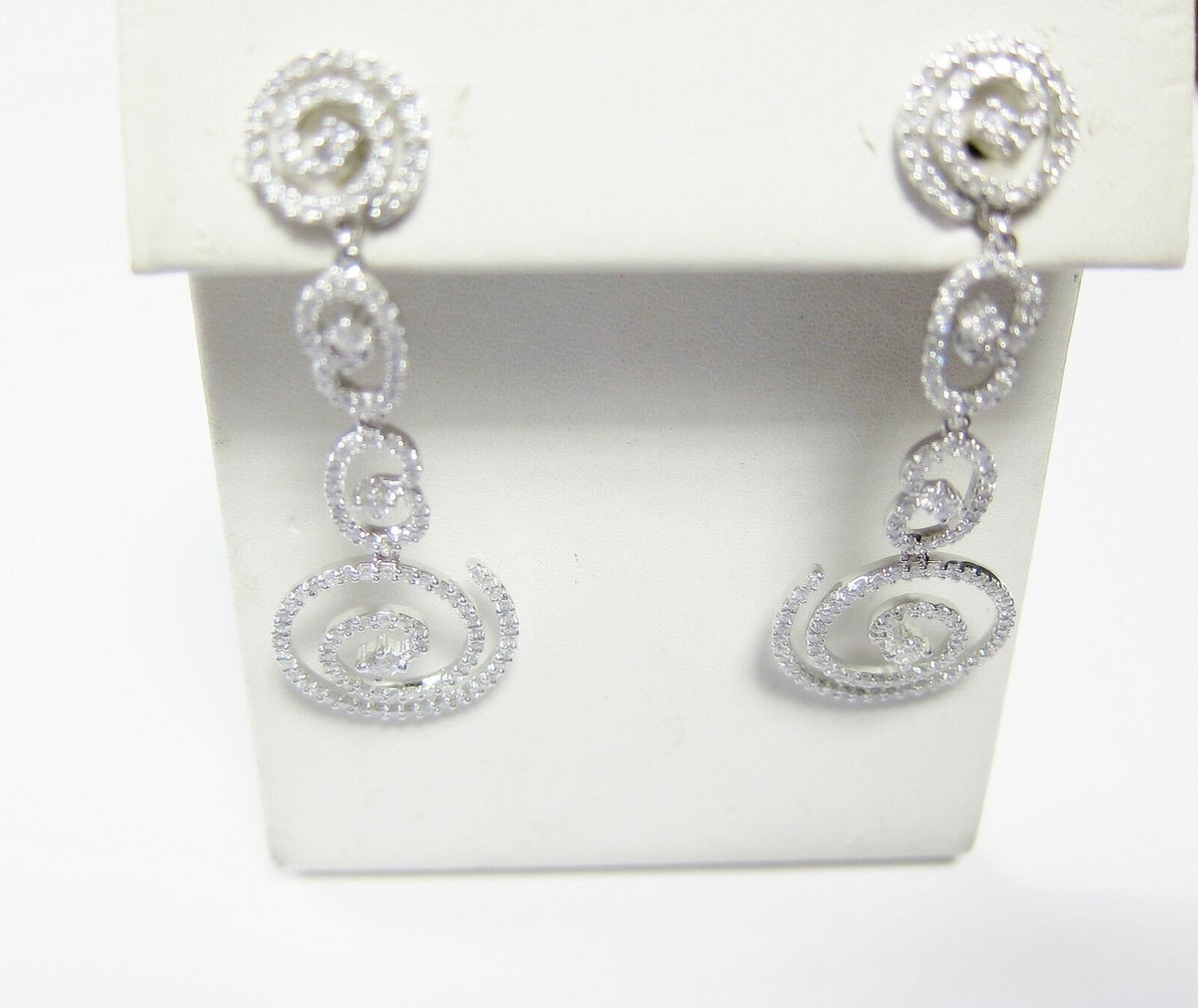 1.95 CT DIAMOND DANGLE ROUND BRILLIANT SHAPE DROP LONG EARRING 18 K WHITE GOLD