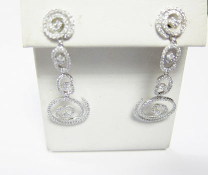 1.95 CT DIAMOND DANGLE ROUND BRILLIANT SHAPE DROP LONG EARRING 18 K WHITE GOLD