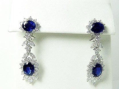 4 OVAL BLUE SAPPHIRES SET WITH MARQUISE ROUND BRILLIANT SHAPE DIAMOND EARRING