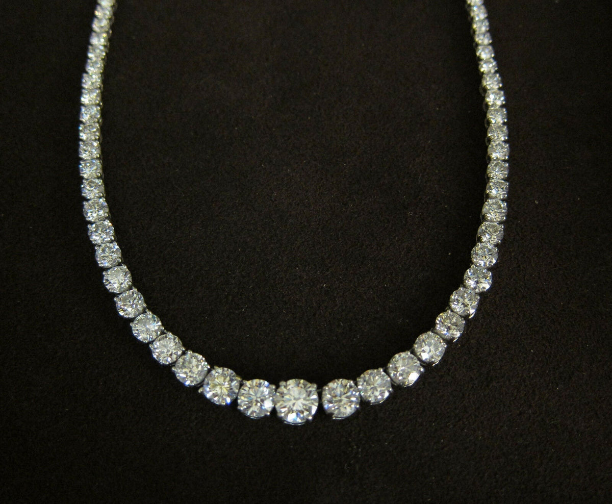DIAMOND TENNIS NECKLACE 4 PRONG SET ROUND BRILLIANT SHAPE CENTER 1.25 CT DIAMOND