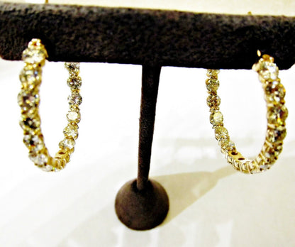 DIAMOND HOOP EARRING ROUND BRILLIANT INSIDE OUTSIDE SET DIAMOND EARRING