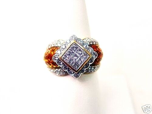 5.25 CT CITRINE FRENCH CUT AND 2.10 CT PRINCESS AND ROUND RING BAND COCKTAIL