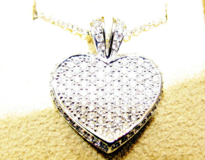 1.70 CT DIAMOND HEART PAVE SET ROUND BRILLIANT SHAPE DIAMOND INCLUDED CHAIN 18 K