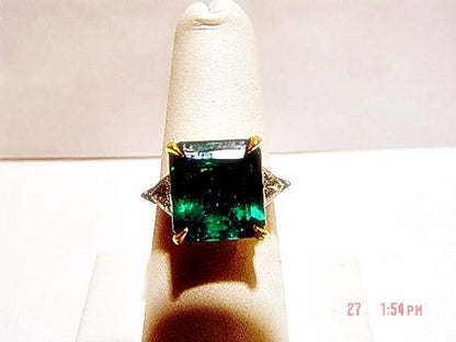 CERTIFICATE EMERALD SQUARE RING DIAMOND TRILLION SHAPE