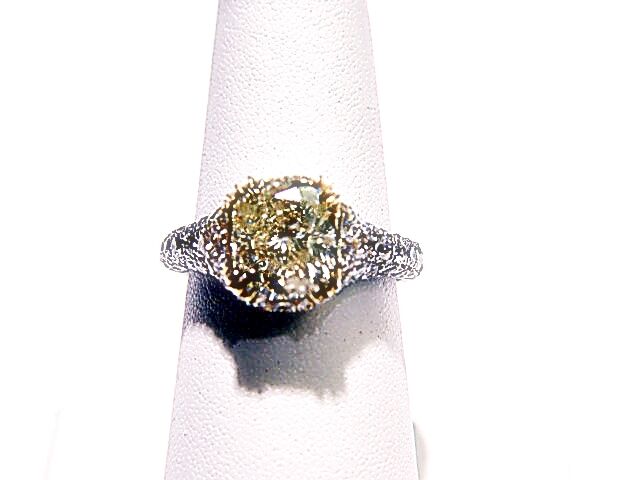 LABORATORY CERTIFIED CUSHION FANCY LIGHT YELLOW 2.60 CT CENTER SIDE 2.40 CT SI3
