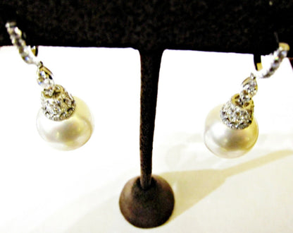 SOUTH SEA PEARL EARRING TWO PIECE 16 MM EACH WITH DIAMOND 18 K WHITE GOLD G VS1