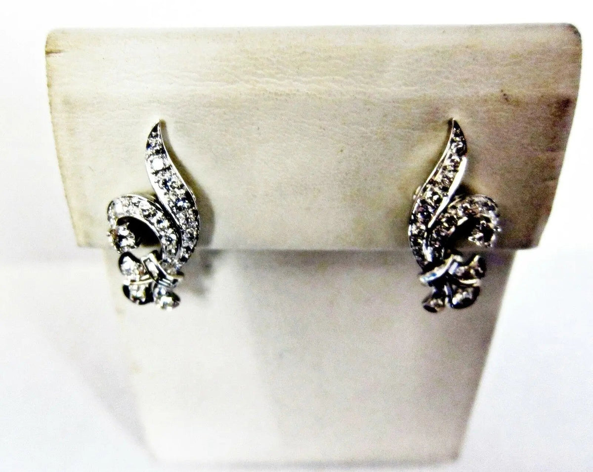 ESTATE ANTIQUE EARRING ROUND BAGUETTE DIAMOND EARRING