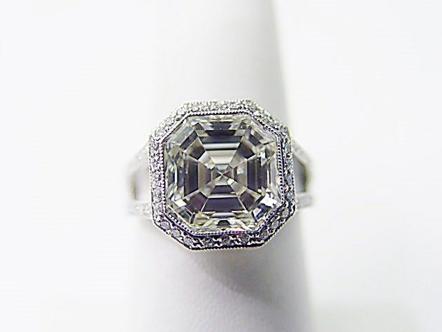 EGL CERTIFIED H COLOR VS2 CLARITY DIAMOND ASSCHER SHAPE CENTER ENGAGEMENT RING