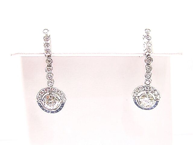2 ROUND BRILLIANT CUT LARGER DIAMONDS DROPS SET BAGUETTE