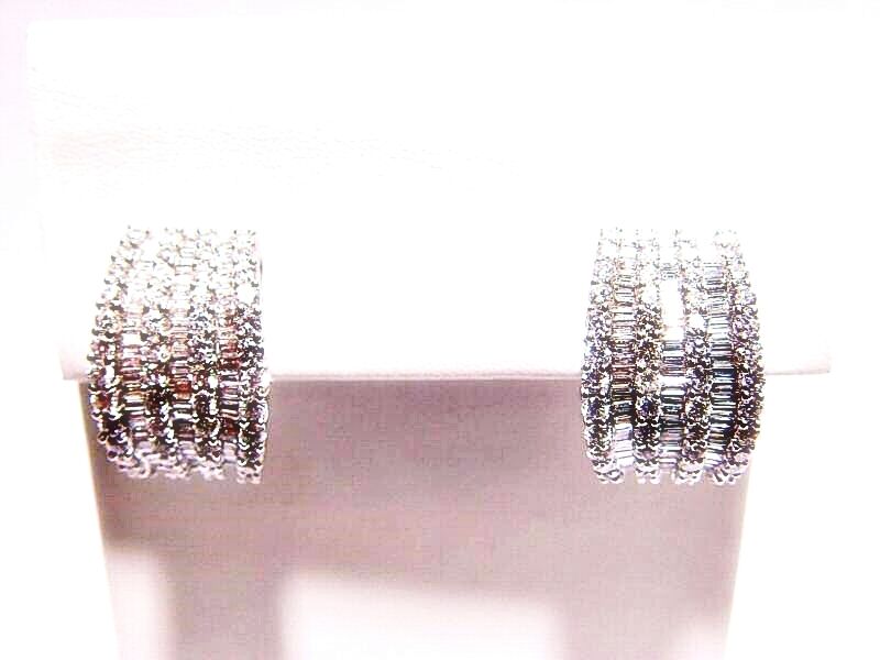 5.81 CT DIAMOND 4 ROW ROUND BR SHAPE 3 ROW BAGUETTE SHAPE CHANNEL HUGGY EARRING