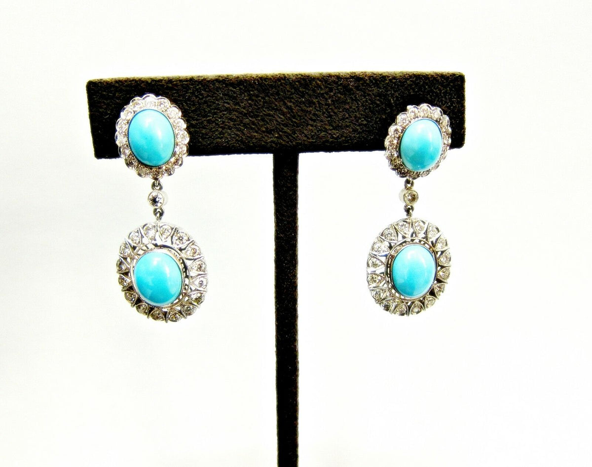 TURQUOISE AND DIAMOND ROUND BRILLIANT DANGLE DIAMOND