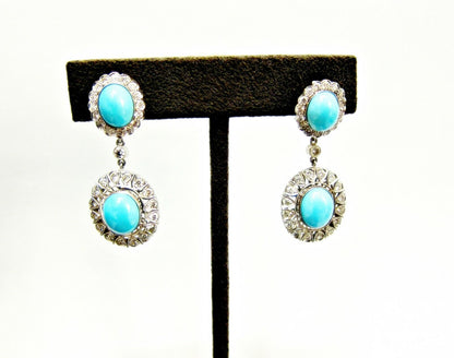 TURQUOISE AND DIAMOND ROUND BRILLIANT DANGLE DIAMOND
