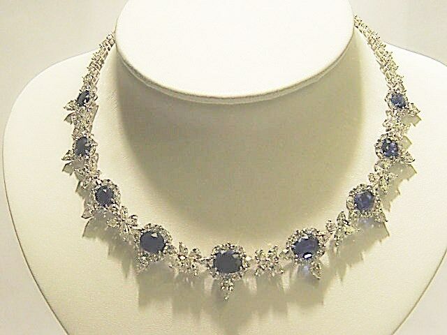 OVAL BLUE SAPPHIRE 9 SET WITH 84 MARQUISE SHAPE 75 PEAR SHAPE 77 ROUND NECKLACE