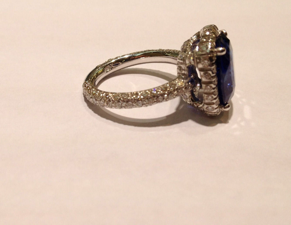 SAPPHIRE BLUE CUSHION SHAPE 12.09X 10.32X 5.81MM DIAMOND