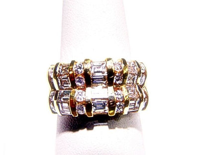 ROUND BRILLIANT AND BAGUETTE SHAPE CHANNEL SET TOP SET DIAMOND BAND DIAMOND RING