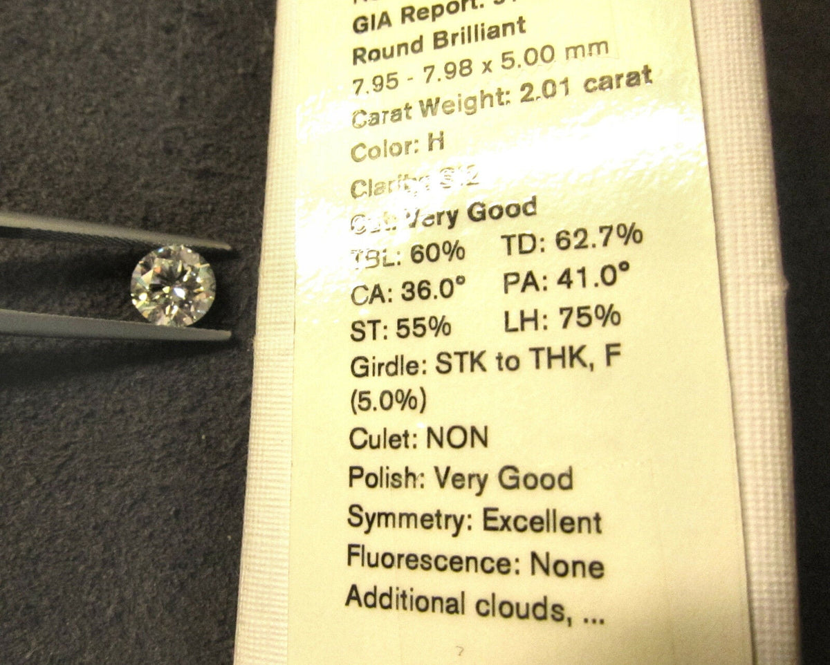 GIA ROUND BRILLIANT H COLOR GRADE SI2 CLARITY GRADE IDEAL SHAPE LOOSE DIAMOND