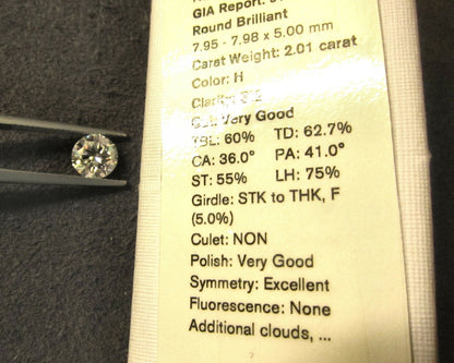 GIA ROUND BRILLIANT H COLOR GRADE SI2 CLARITY GRADE IDEAL SHAPE LOOSE DIAMOND