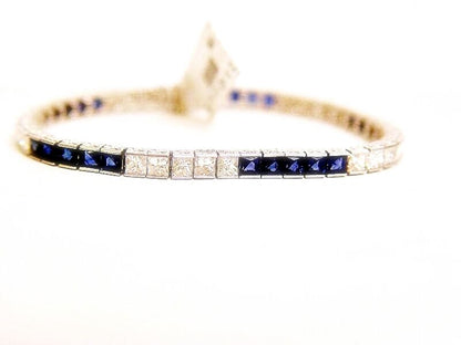 25 SQUARE SHAPE BLUE SAPPHIRE 6.72 CT 25 PRINCESS SHAPE DIAMOND 5.43 CT 18 K