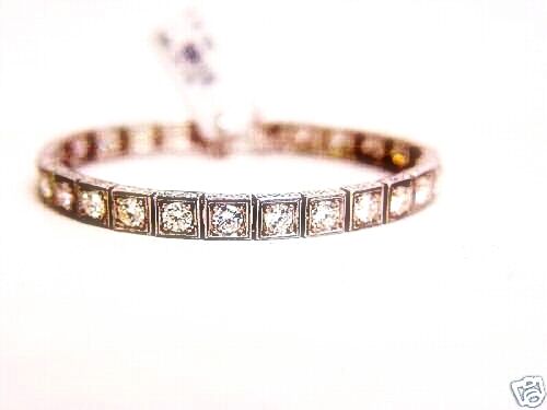 ANTIQUE STYLE TENNIS BRACELET 27 ROUND BRILLIANT CUT DIAMONDS BOX SET 6.82 CTTW