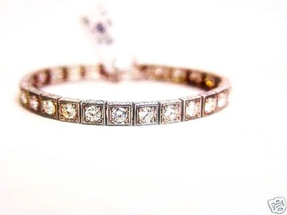 ANTIQUE STYLE TENNIS BRACELET 27 ROUND BRILLIANT CUT DIAMONDS BOX SET 6.82 CTTW