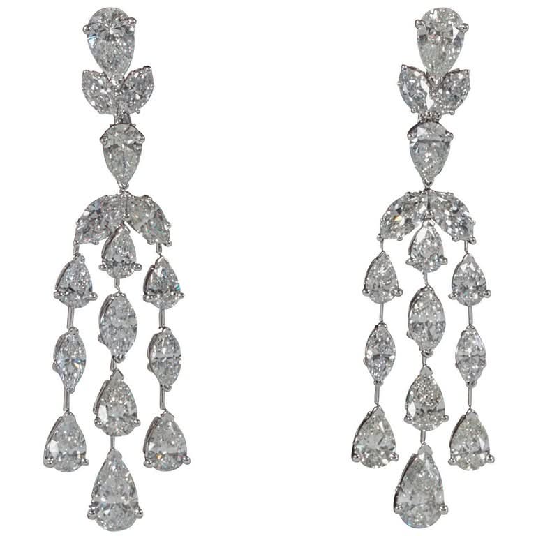 Luxury 14.87 Carat Diamond Drop Earrings in 18k White Gold