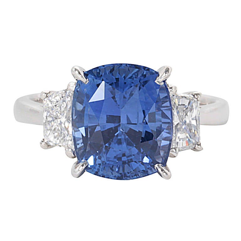 GIA Certified 8.04 Carat Cushion Cut Blue Sapphire Diamond Ring