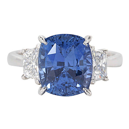 GIA Certified 8.04 Carat Cushion Cut Blue Sapphire Diamond Ring