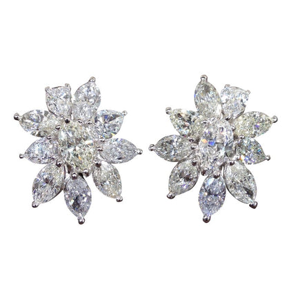 Multi Shape Diamond Cluster Button Earrings in 18k White Gold