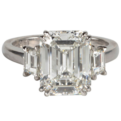 GIA Certified 4.15 Carat Emerald Cut Diamond Platinum Engagement Ring