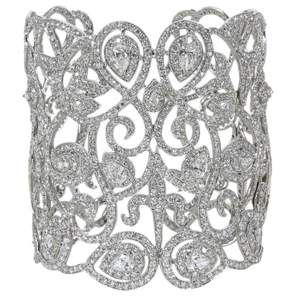 Magnificent 29.40 Carat Diamond 18k White Gold Wide Cuff Bracelet