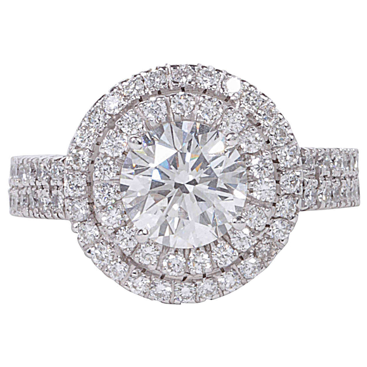 GIA Certified 1.70 Carat Round Diamond Double Halo Engagement Ring