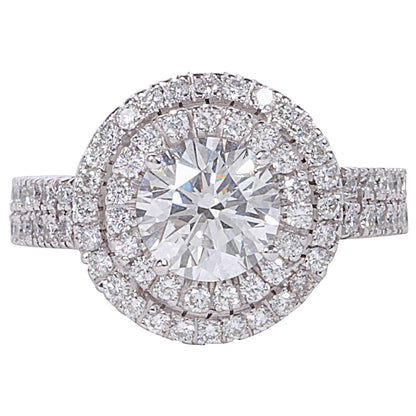 GIA Certified 1.70 Carat Round Diamond Double Halo Engagement Ring