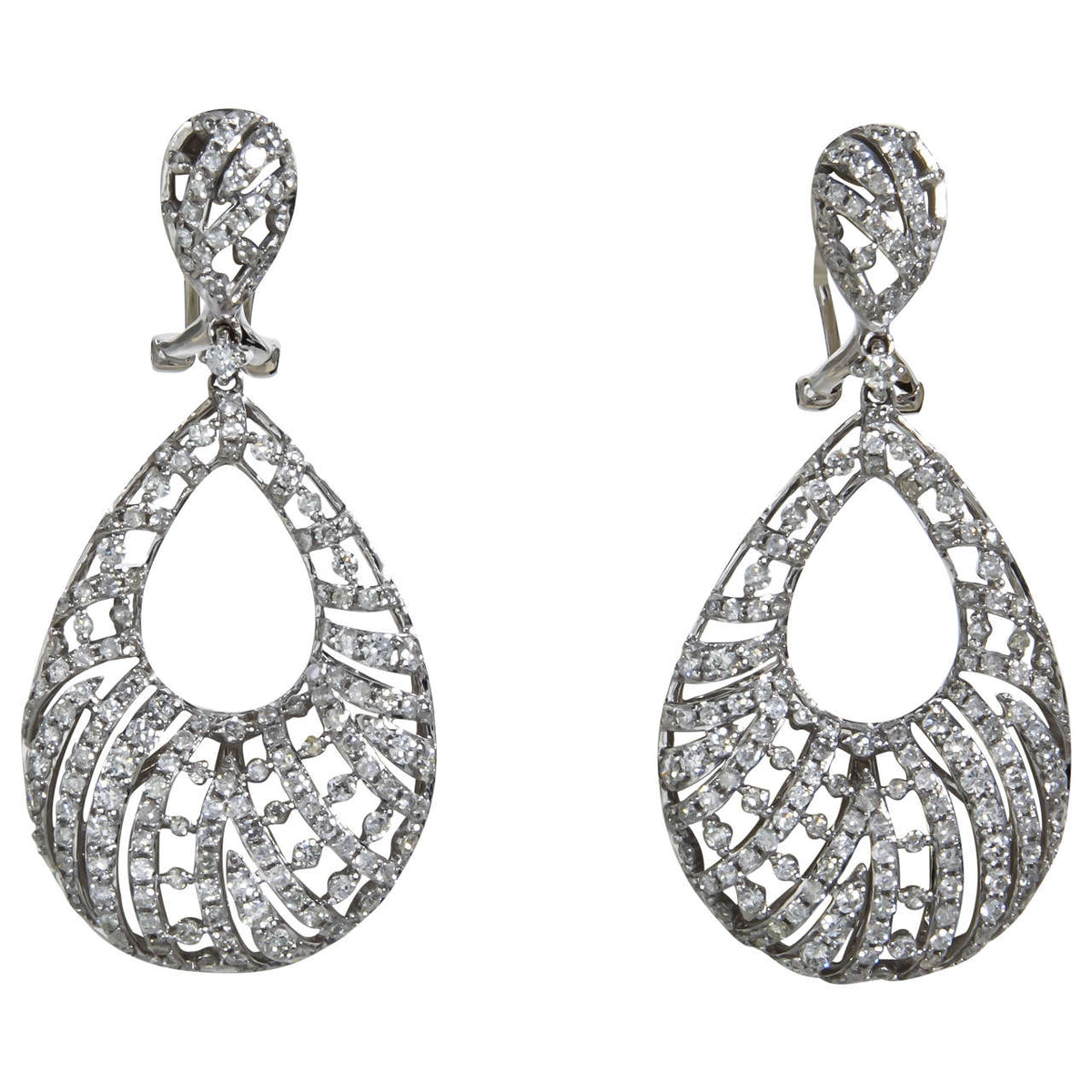 Elegant 3.50 Carat Pear Shaped Diamond 14k Gold Dangle Earrings