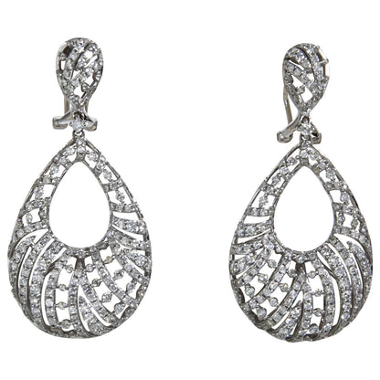 Elegant 3.50 Carat Pear Shaped Diamond 14k Gold Dangle Earrings
