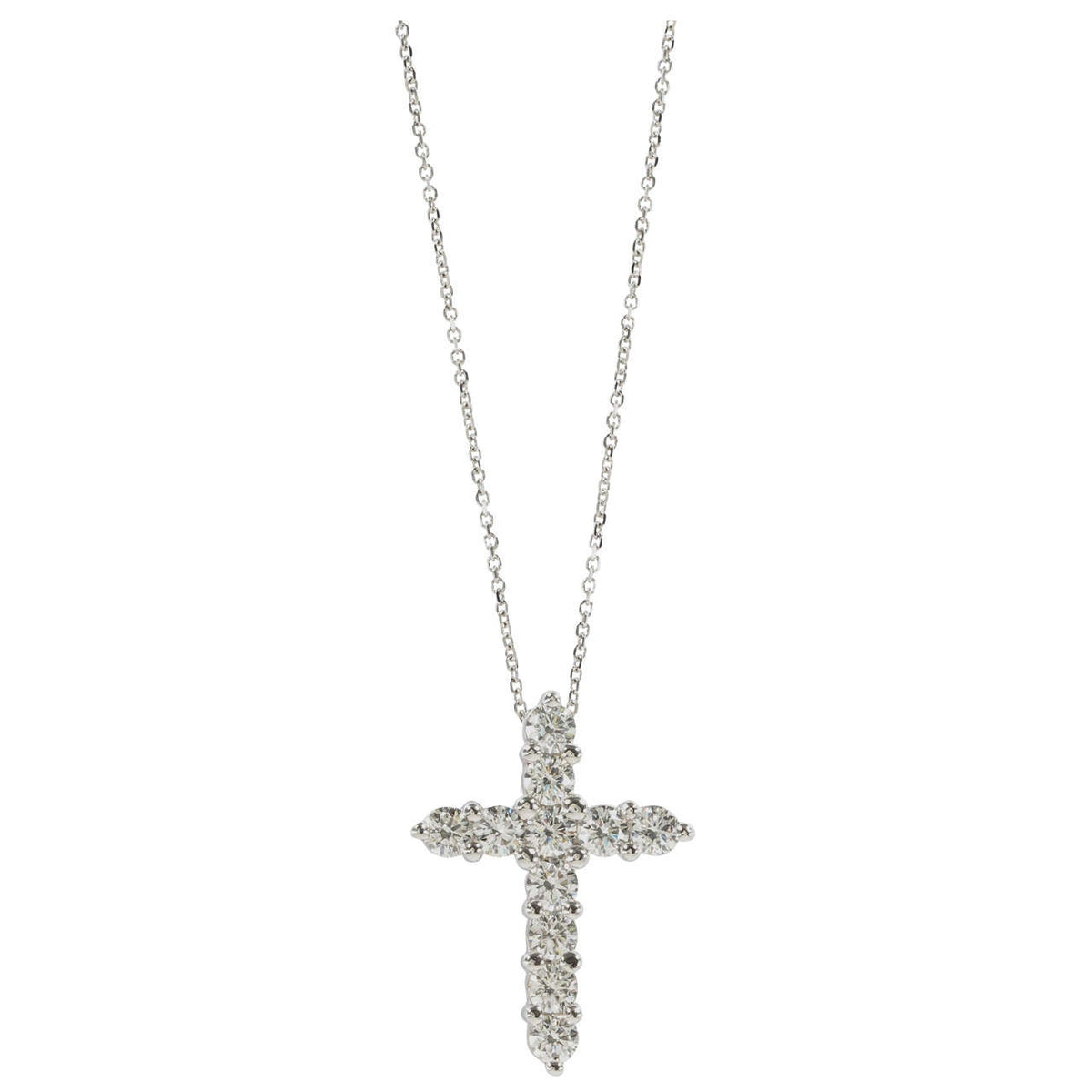 Classic 2.36 Carat Diamond Cross Pendant 14k White Gold Necklace