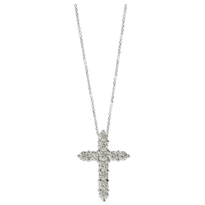 Classic 2.36 Carat Diamond Cross Pendant 14k White Gold Necklace